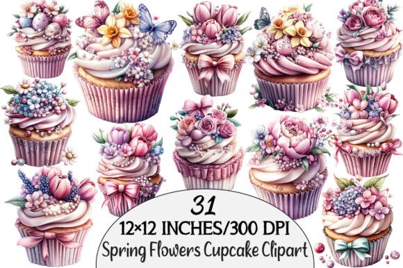 Download Watercolor Spring Flowers Cupcake Clipar - Cake Collection