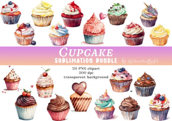Download Watercolor Cupcake Bundle Clipart - Cake Collection