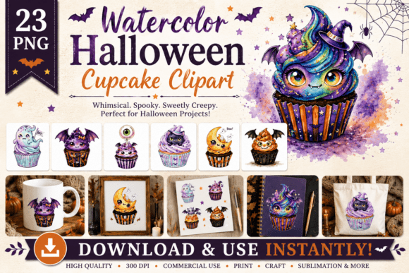 Download Watercolor Halloween Cupcake Clipart - Cake Collection