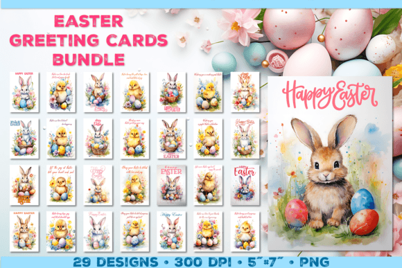 Download Watercolor Easter Greeting Cards Bundle - Easter Collection