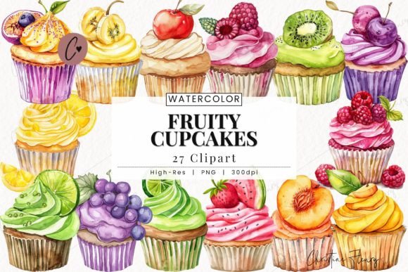 Download Watercolor Fruity Cupcake Clipart - Cake Collection